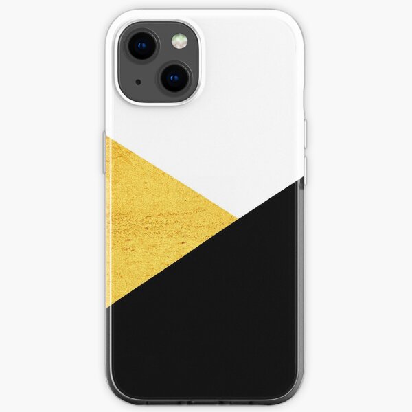 Abstract geometric modern minimalist collage of black, white, gold texture colorblock iPhone Soft Case