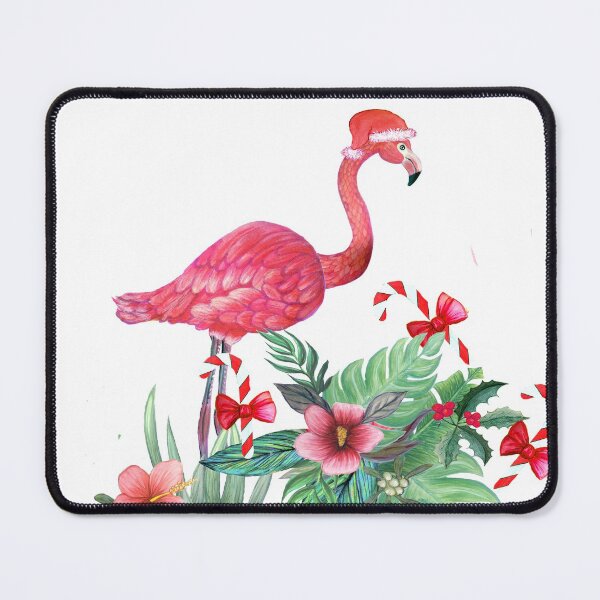 Item preview,  Pink Flamingo in Santa Hat  with candy canes, holly and exotic flowers in watercolor designed and sold by MagentaRose.