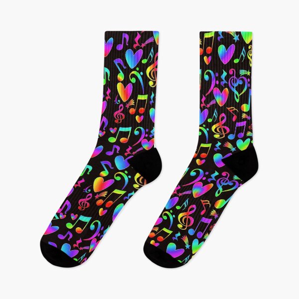 Item preview, Musical Rainbow Notes Hearts Stars on black  designed and sold by Timeforplay.