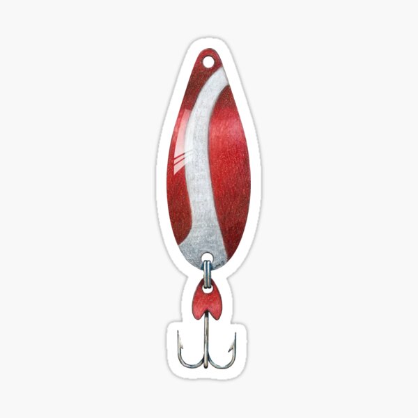 Red and White Fishing Lure Sticker