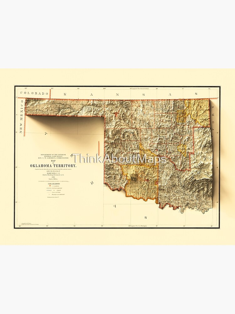 1894 Oklahoma Relief Map 3d Digitally Rendered Poster By Thinkaboutmaps Redbubble 5905