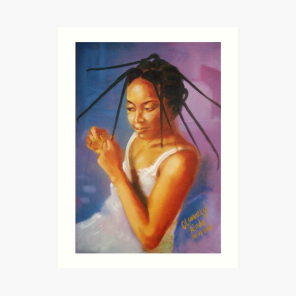 Long Tresses. Woman dresses her hair. Art Print