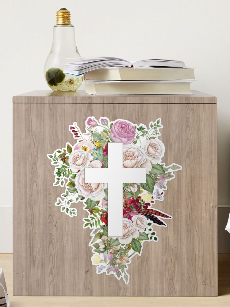 Cute Christian Watercolor Floral Cross Sticker for Sale by ChristianStore