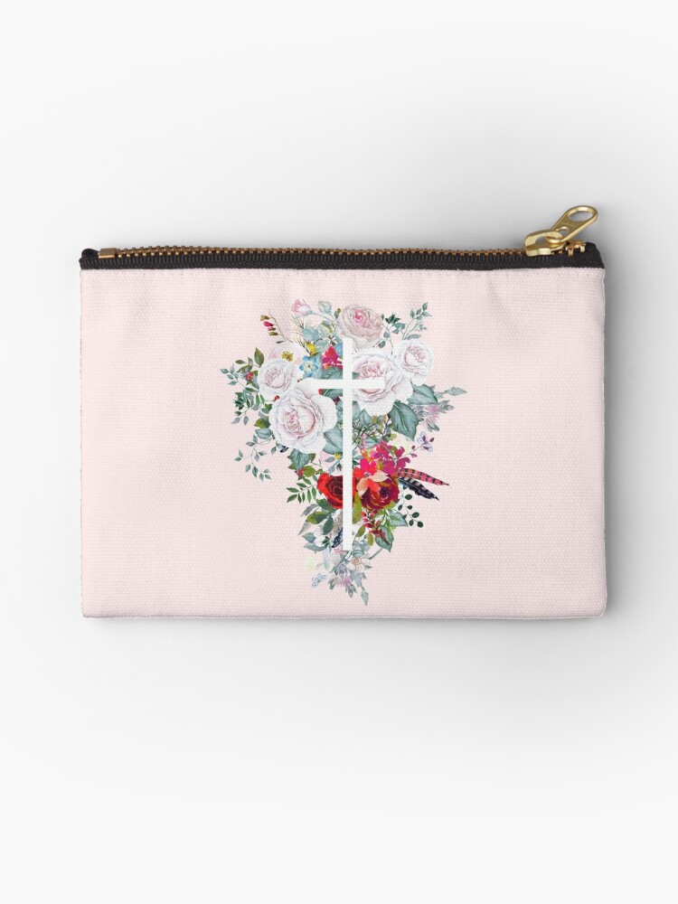 Christian Watercolor Floral Cross  Zipper Pouch for Sale by ChristianStore