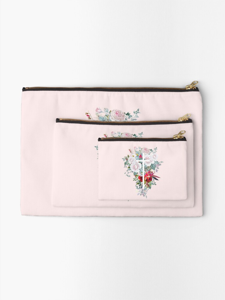 Christian Watercolor Floral Cross  Zipper Pouch for Sale by ChristianStore