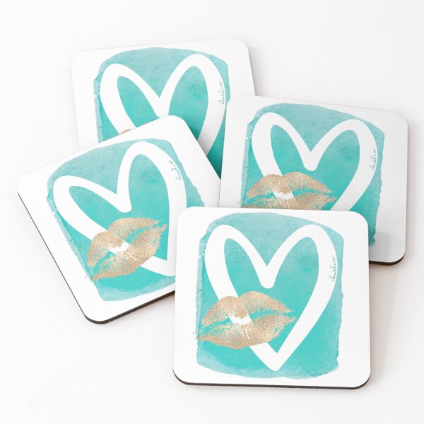 Item preview, Teal Heart Gold Foil Lip Kiss Graphic Print designed and sold by elevated-aura.