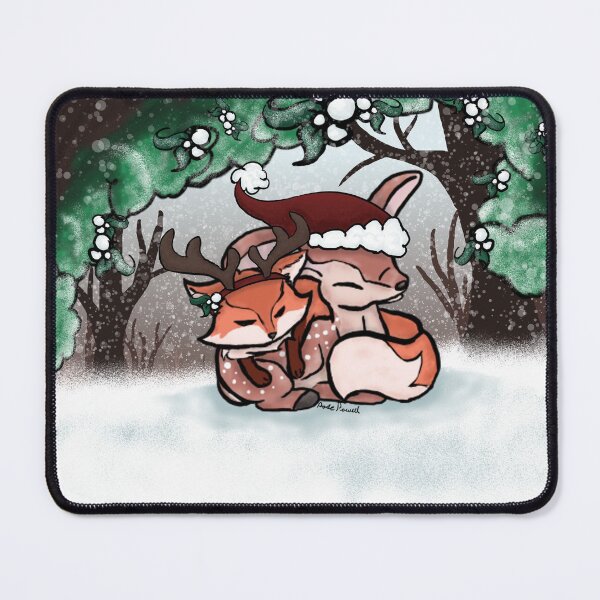 Item preview, Christmas Fawn and fox pup sleeping. designed and sold by BerryShyKittens.