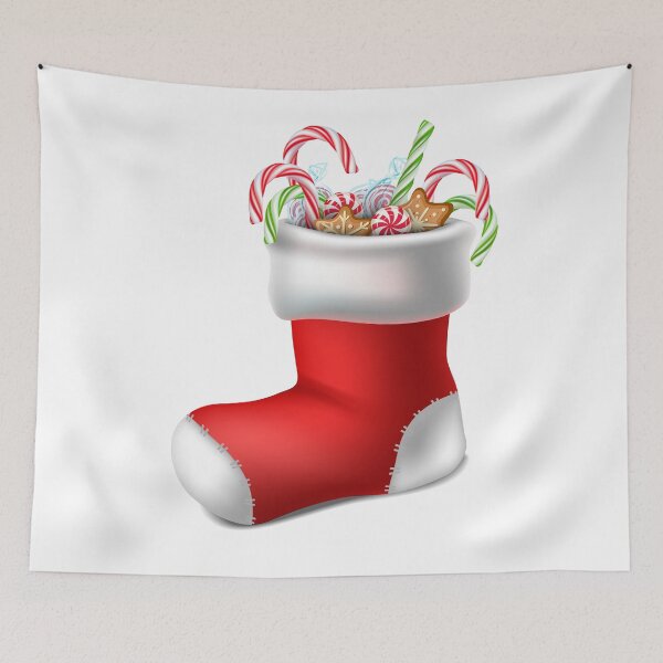 Item preview, Cartoon christmas red sock with candies inside t-shirt, totes and masks designed and sold by ougraz24.