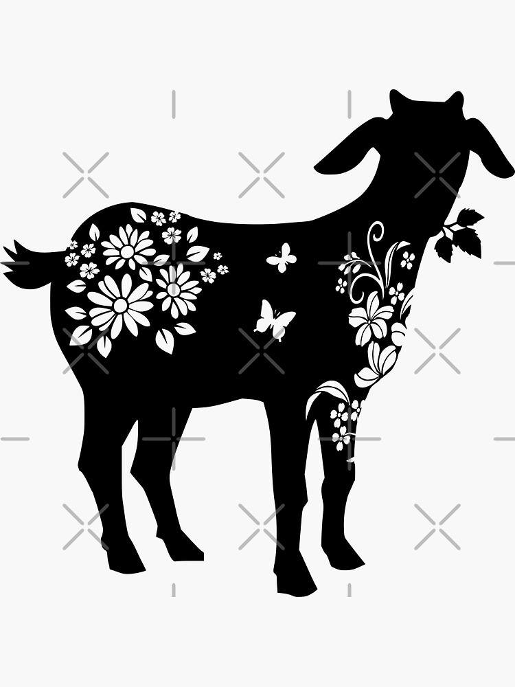 Goat Silhouette Full Of Flowers Goat Lovers Nigerian Dwarf Goat Floral Silhouette Sticker 