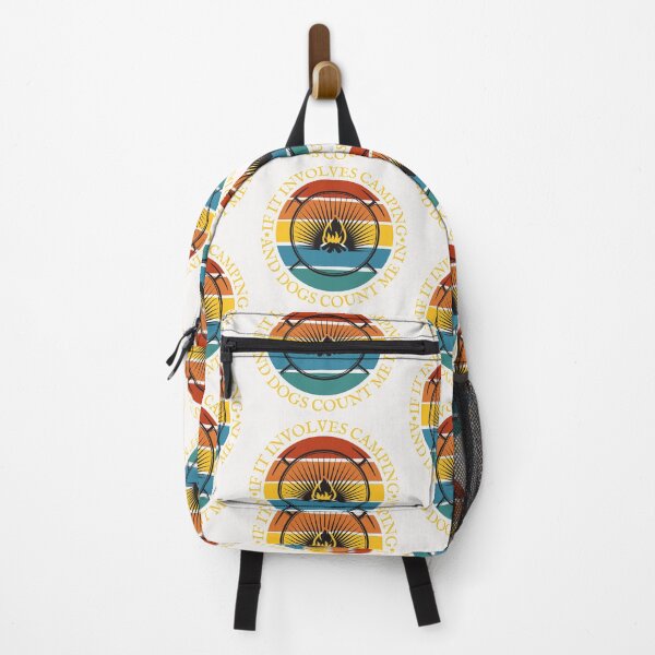 Item preview, If it involves camping and dogs count me in, Retro sunset campfire print designed and sold by Auntieck.