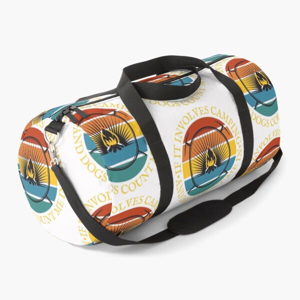 Item preview, If it involves camping and dogs count me in, Retro sunset campfire print designed and sold by Auntieck.