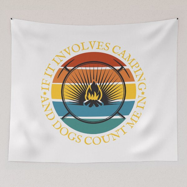 Item preview, If it involves camping and dogs count me in, Retro sunset campfire print designed and sold by Auntieck.