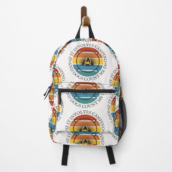 Item preview, If it involves camping and dogs count me in, Retro sunset campfire print designed and sold by Auntieck.