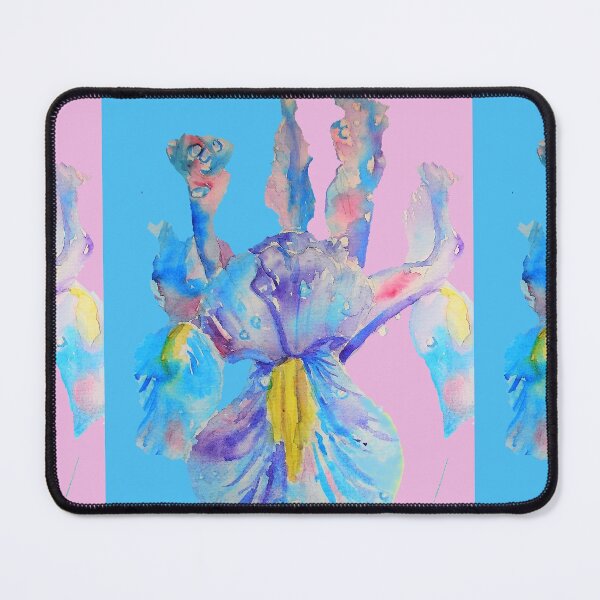 Item preview, Iris Watercolor Painting - Blue with Raindrops - on Pink and Blue designed and sold by Sarah  Rajkotwala.