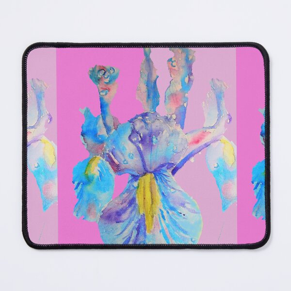 Item preview, Iris Watercolor Painting - Blue with Raindrops - on Magenta and Lilac Pink designed and sold by Sarah  Rajkotwala.