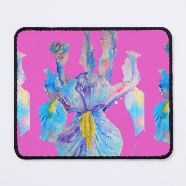 Item preview, Iris Watercolor Painting - Blue with Raindrops - on Magenta Pink designed and sold by Sarah  Rajkotwala.