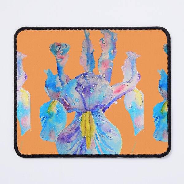 Item preview, Iris Watercolor Painting - Blue with Raindrops - on Orange designed and sold by Sarah  Rajkotwala.