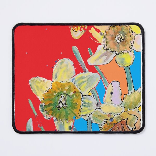 Item preview, Abstract Yellow Daffodil Watercolor Pattern on Red, Orange and Blue designed and sold by Sarah Rajkotwala.