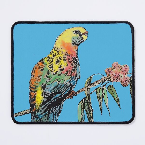 Item preview, Rosella Parrot Watercolor Painting on Teal Blue designed and sold by Sarah Rajkotwala.