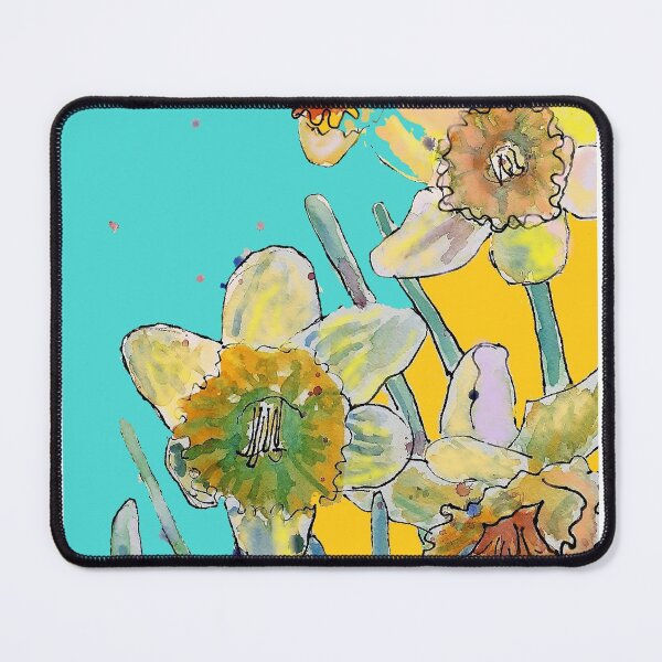 Item preview, Abstract Yellow Daffodil Watercolor Pattern on Aqua designed and sold by Sarah  Rajkotwala.
