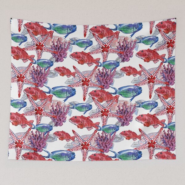 Item preview, Fishes Starfishes Coral Painting  designed and sold by HarrioBend.