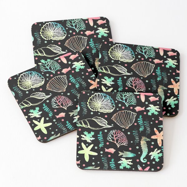 Item preview, Seashells Horse Fishes Plants On Black  designed and sold by HarrioBend.