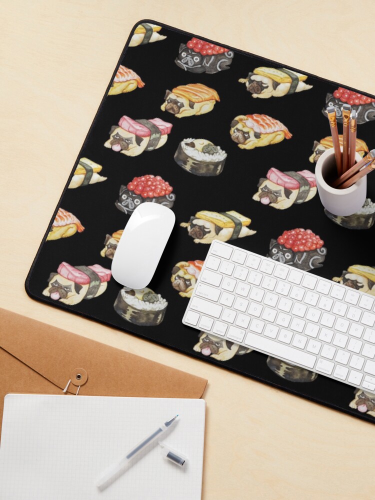 Thumbnail 3 of 5, Mouse Pad, Sushi Pug Watercolor designed and sold by Huebucket.
