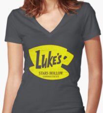 Luke's Diner Stars Hollow Logo Gilmore Girls Women's Fitted V-Neck T-Shirt