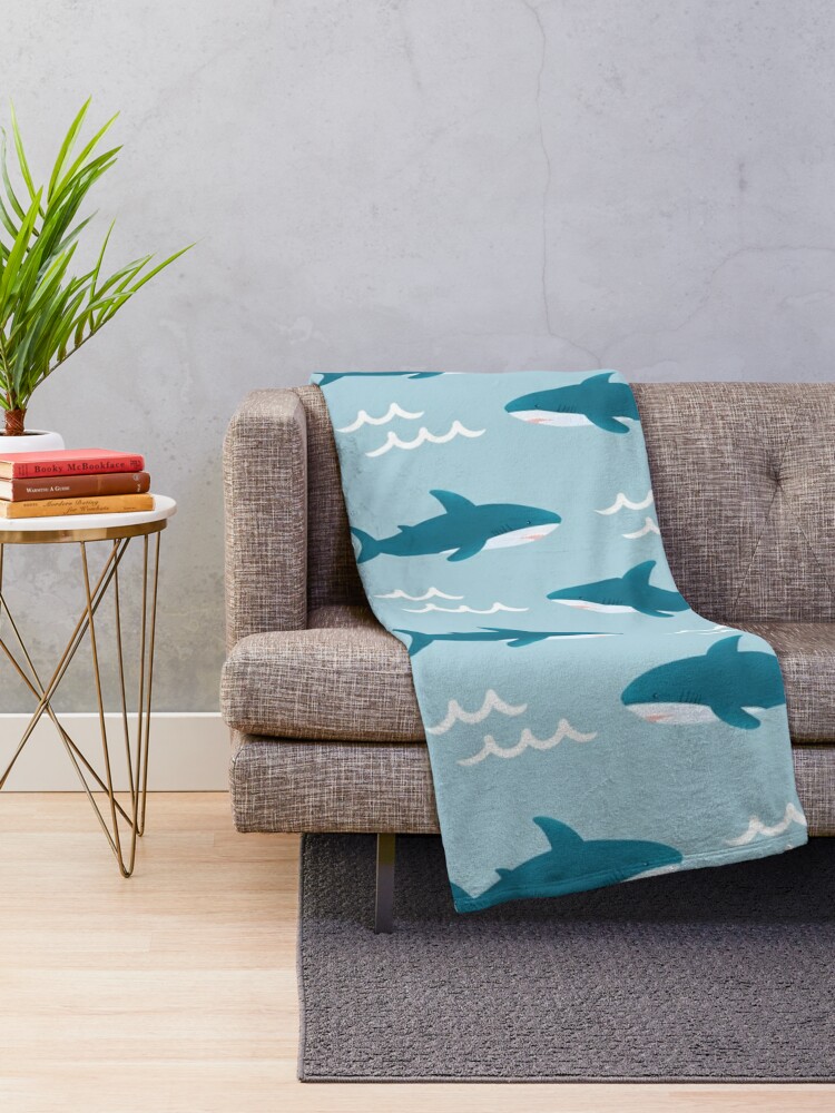 Alternate view of Brucie ikea shark pattern (Blahaj) Throw Blanket