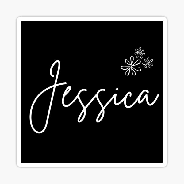 ""Jessica" Name in Black and White Color with Flowers" Sticker by