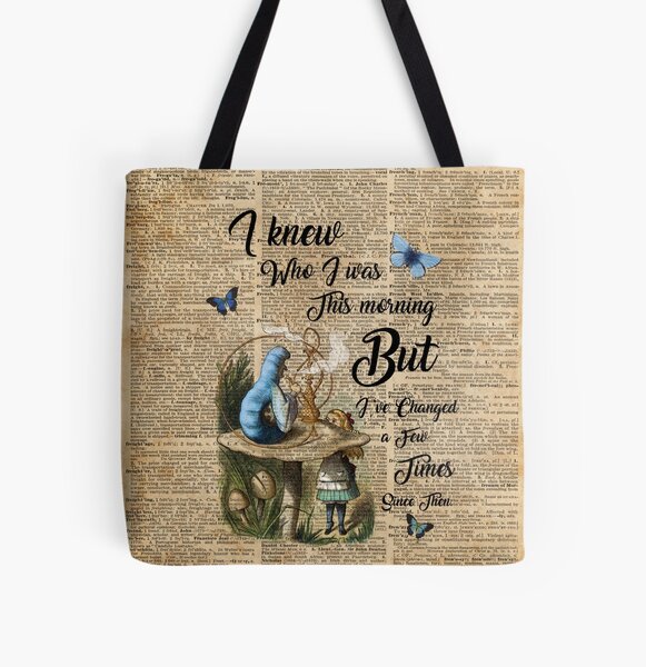 Alice in Wonderland Quote,Cheshire Cat,Vintage Dictionary Art Tote Bag