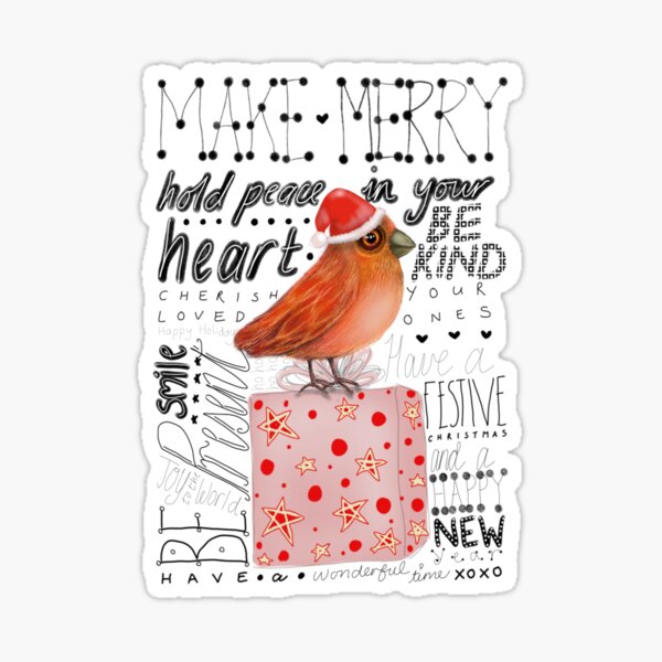 Christmas Greetings Bird on Present Sticker