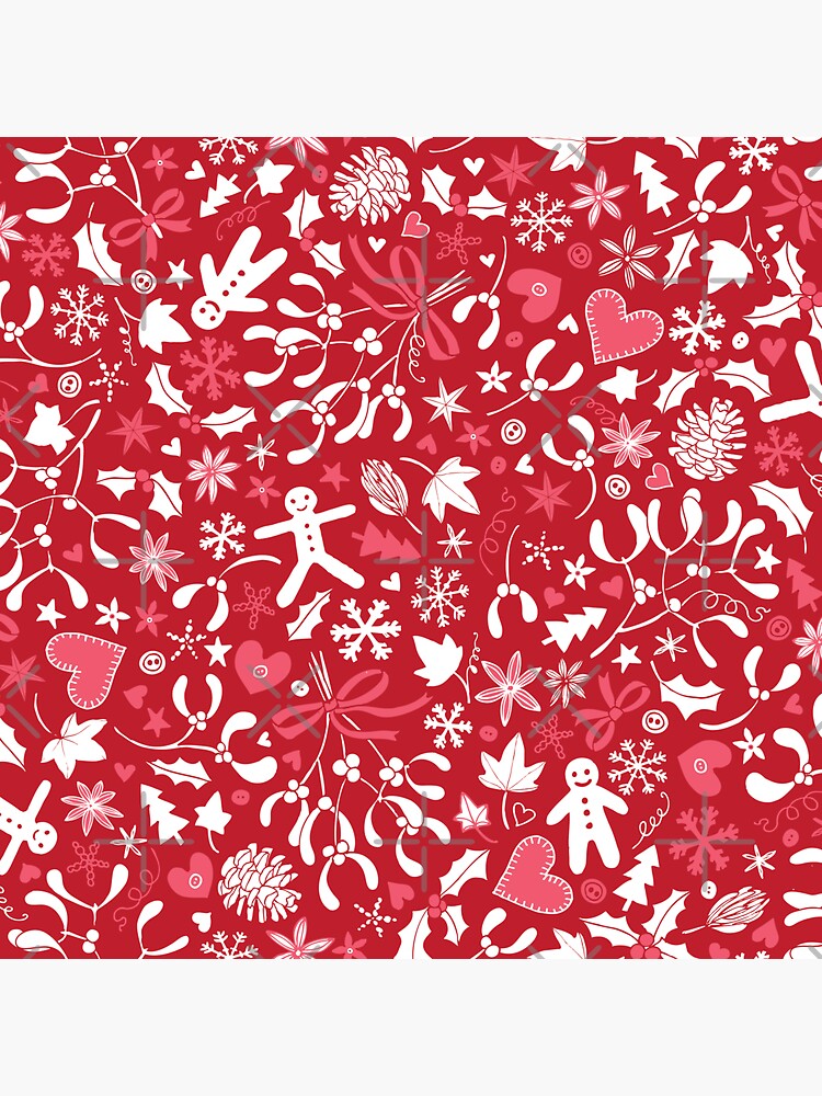 Mistletoe and Gingerbread Ditsy - Red, white and pink - Christmas pattern by Cecca Designs by Cecca-Designs