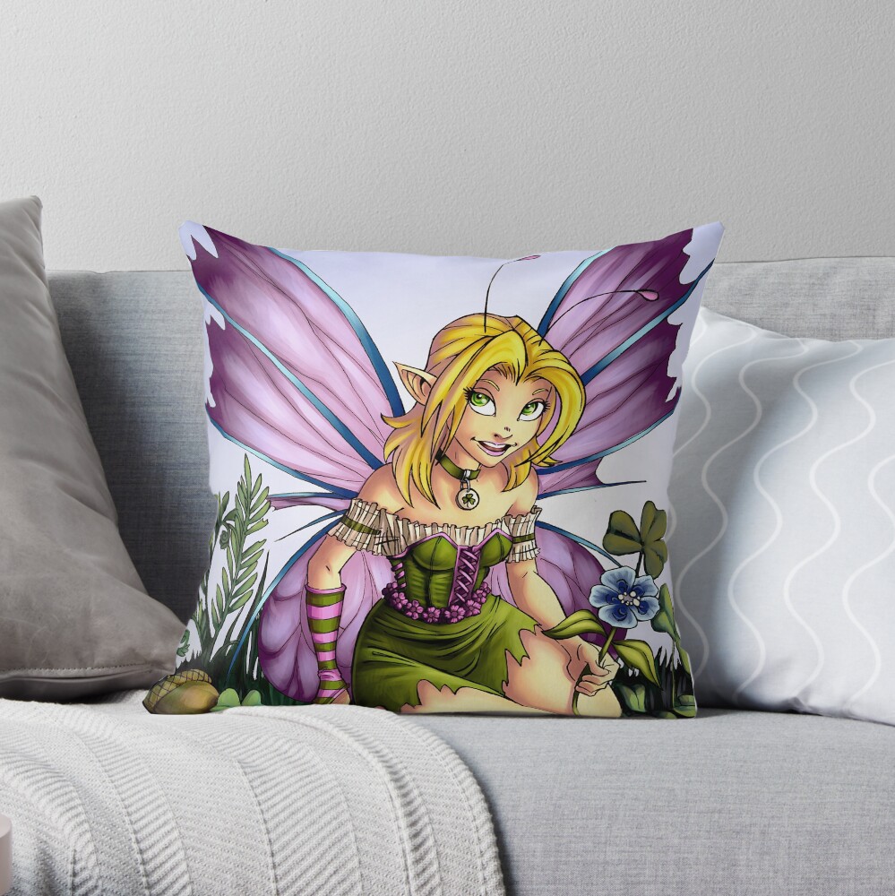 Clover Fairy Throw Pillow Throw Pillow