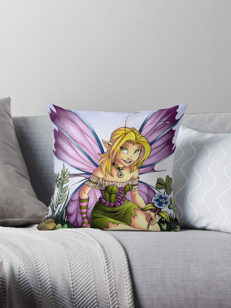 Thumbnail 1 of 3, Throw Pillow, Clover Fairy Throw Pillow designed and sold by cybercat.