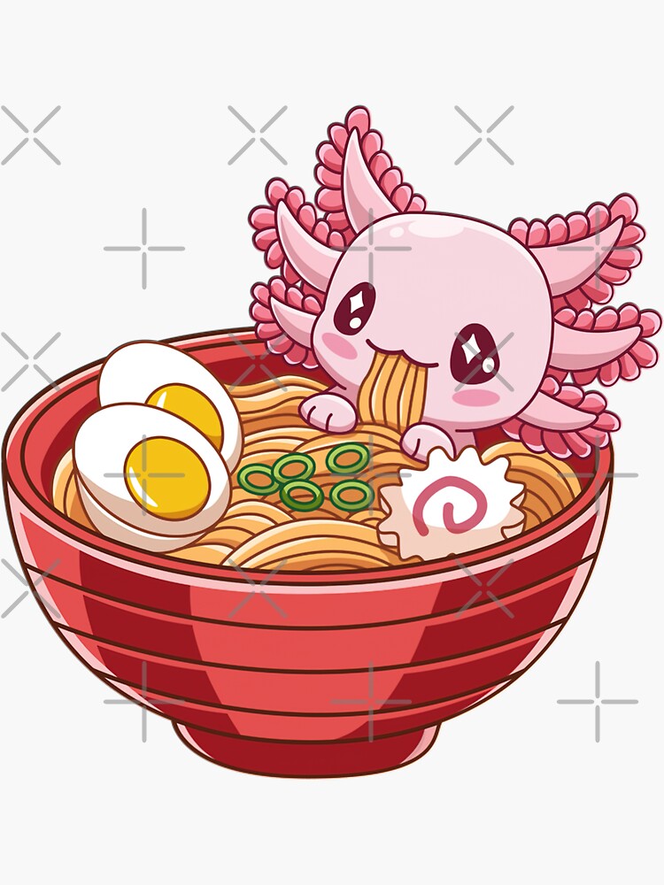 Cute Kawaii Anime Axolotl Japanese Ramen Noodles | Sticker