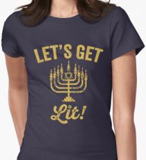 Let's Get Lit Funny Menorah Hanukkah Jewish Women's Fitted T-Shirt