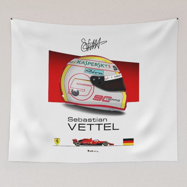 Item preview, Sebastian Vettel - 2019- SF90 Helmet and car Print designed and sold by JageOwen.