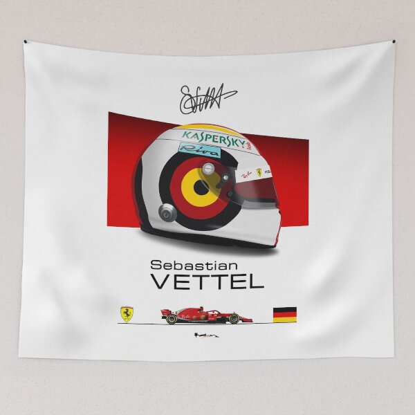 Item preview, Sebastian Vettel - 2018 - SF71H Helmet and car Print designed and sold by JageOwen.