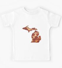 Michigan Shaped Pizza Parody Humor Cute Gift State Fan Shirt Kids Tee