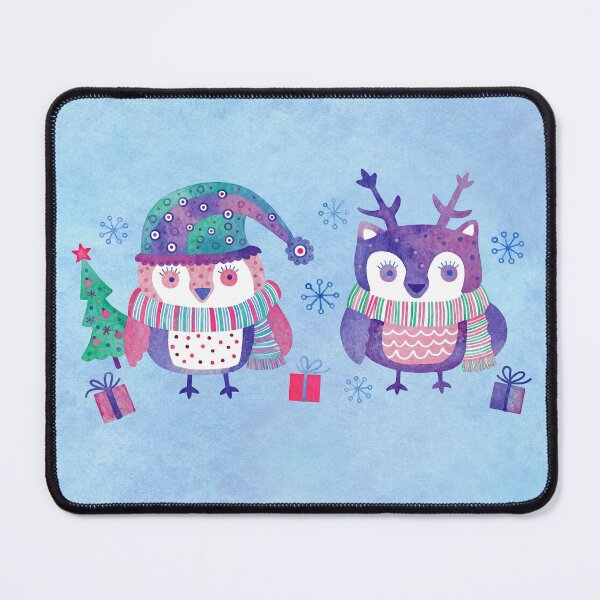 Item preview, Cute watercolor christmas owls on blue background designed and sold by Darina Gulbina.