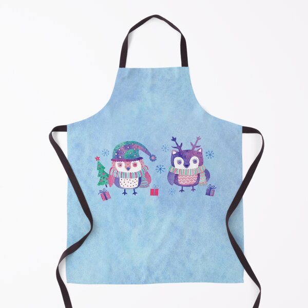 Item preview, Cute watercolor christmas owls on blue background designed and sold by Darina Gulbina.