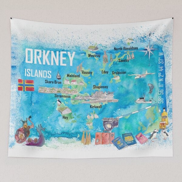 Item preview, Orkney Islands Illustrated Travel Map with Touristic Highlights designed and sold by artshop77.