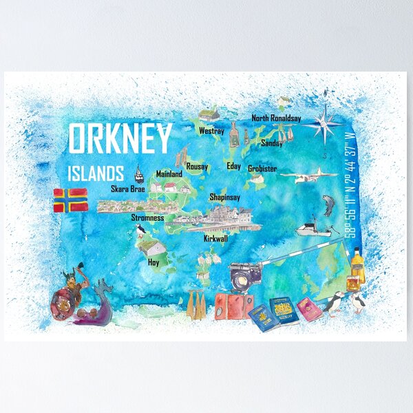 Item preview, Orkney Islands Illustrated Travel Map with Touristic Highlights designed and sold by artshop77.