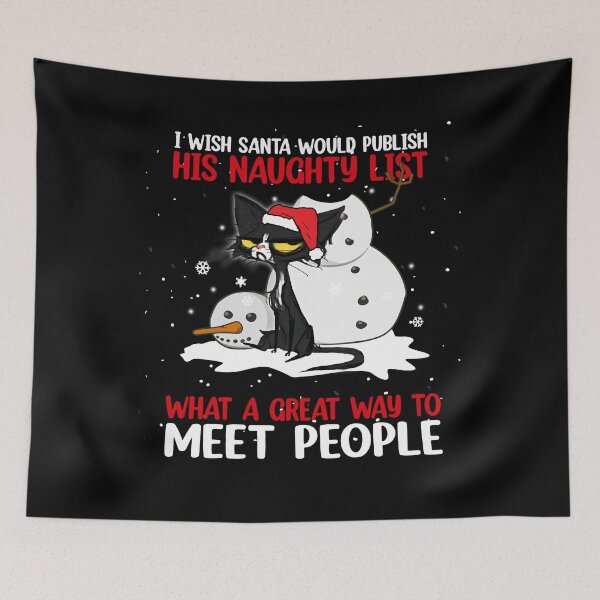 Item preview, Santa black cat I wish Santa would publish his naughty list what a great way to meet people  designed and sold by Adam Alomari.