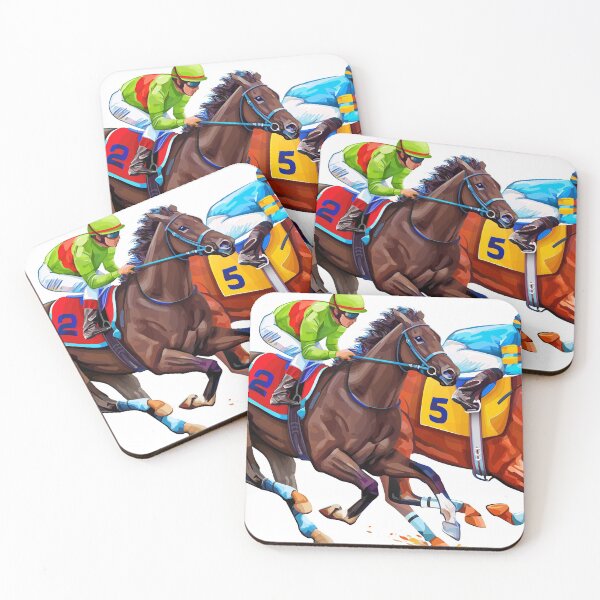 Item preview, Two racing horses in competition. Hippodrome. Hippodrome. Cross the race track. The horse riding. Vector illustration. Derby. Isolated on white background designed and sold by yassineddy.