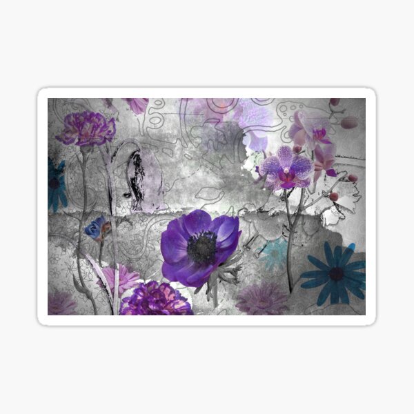 Abstract Purple and Grey Floral Sticker