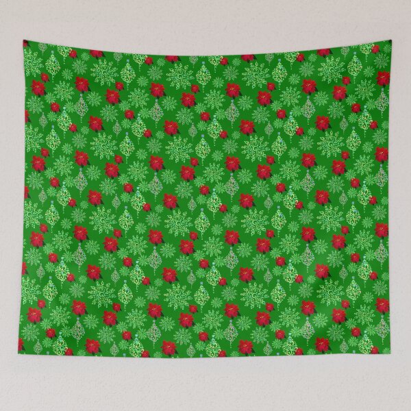 Aperçu de l'œuvre Christmas Tree Ornaments and Poinsettia on Green Repeat 5748 créée et vendue par Art in My Loft.