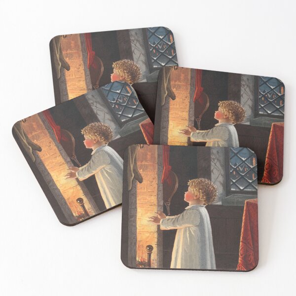 Item preview, Vintage Christmas card depicting a fireplace, stockings and a child designed and sold by Designedbysm.