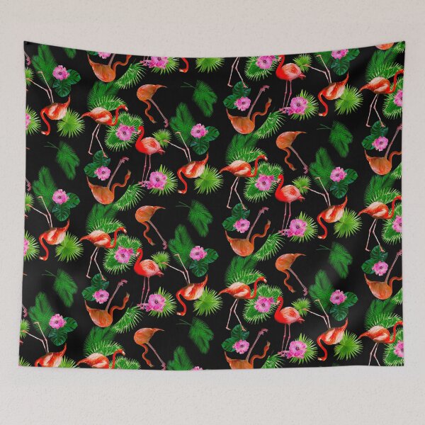 Item preview, Pink Flamingo Tropical Flower Pictures Pattern designed and sold by PinkPandaDesign.